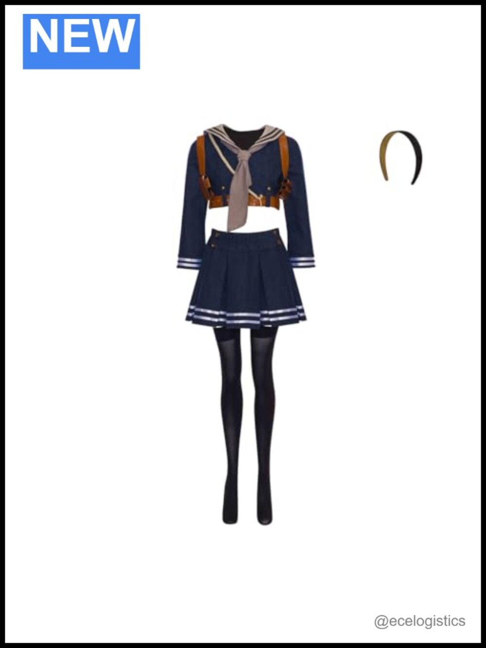 Sexy Sailor School Girl Costume Dress with Top & Skirt
